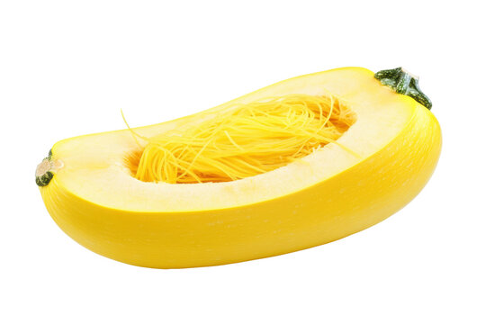 Yellow spaghetti squash cut in half showing stringy flesh and seeds food vegetable, Isolated On Transparent Background, Png Cut Out