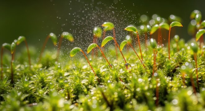 Close-up of green moss with water droplets.