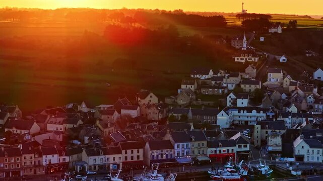 Sunset view over Port en Bessin, France, showcasing tranquility