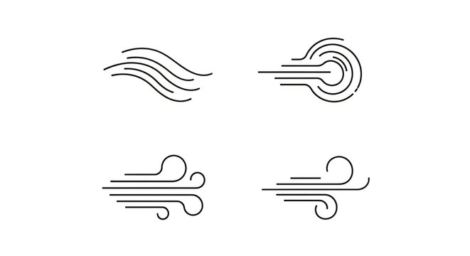 Wind Icons Set: Swirl, Gust, Breeze, Air Flow Symbols