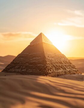 Majestic Egyptian Pyramid at Sunset in the Desert Landscape.