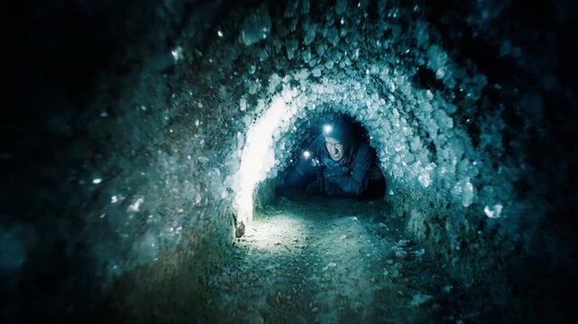 洞窟探検者視点 クリスタルトンネルをくぐり抜けるPOV体験映像