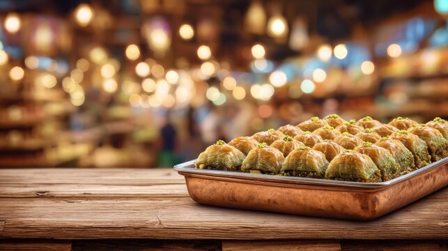 Explore the Flavors and Colors of a Middle Eastern Pastry Shop With Rich Honey and Pistachio Treats Displayed in a Vibrant Setting