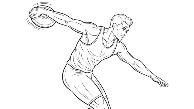 A muscular man in athletic wear throwing a frisbee with dynamic motion lines on a plain white background.