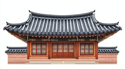 Obraz premium Korean traditional brick wall in seoul city road,south korea, sakura or Beotkkot flower in Korean language, Korean hanok roofline,spring season concept.