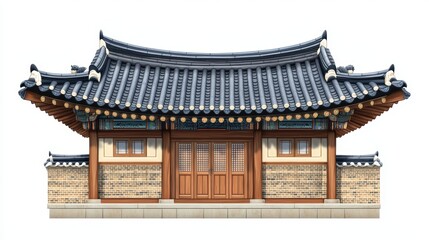 Fototapeta premium Korean traditional brick wall in seoul city road,south korea, sakura or Beotkkot flower in Korean language, Korean hanok roofline,spring season concept.