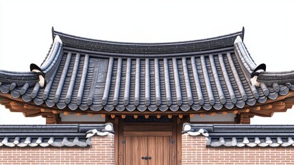 Fototapeta premium Korean traditional brick wall in seoul city road,south korea, sakura or Beotkkot flower in Korean language, Korean hanok roofline,spring season concept.