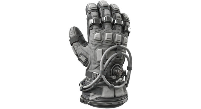 A detailed gray Infinity Gauntlet replica on transparent background