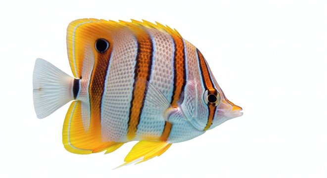 Vibrant Copperband Butterflyfish Isolated on White Background, Tropical Aquarium Pet Stock