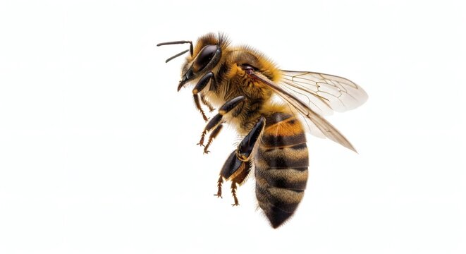 Macro Honeybee Insect Isolated on White Background for Nature and Ecology