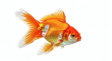 Fototapeta premium Elegant Orange Goldfish Swimming, Aquatic Pet, Isolated White Background, Fin Detail