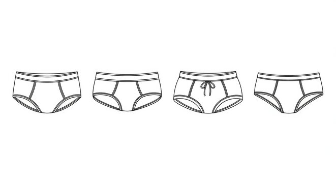 Set of four different women's underwear line drawings on white background