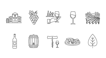 Fototapeta premium A collection of wine and vineyard related icons and illustrations