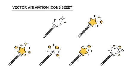 Naklejka premium Magic Wand Icons Set: Sparkles, Stars, and Enchantment