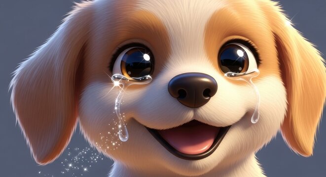 Cute puppy with big eyes and tears.