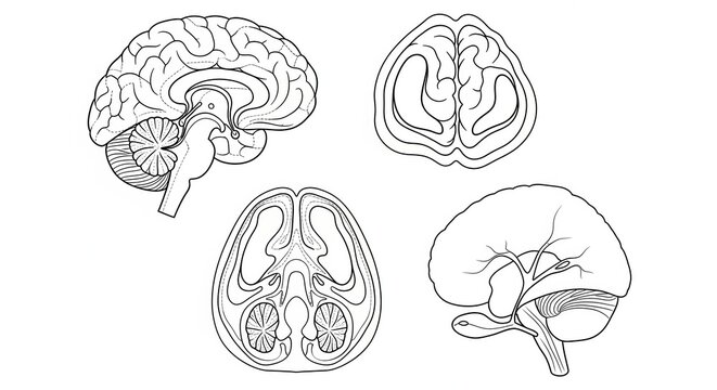 Human Brain Anatomy Diagrams: Sagittal, Coronal, and Axial Views