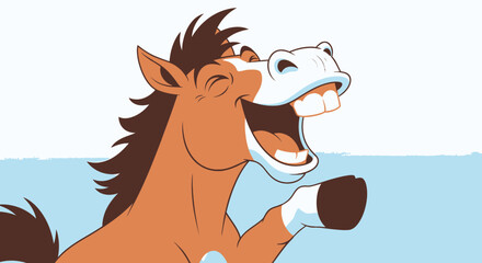 Funny Cartoon Horse Laughing Out Loud, Expressing Joy and Amusement © Lemah