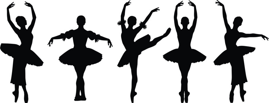 Ballet dancer silhouette collection vector set featuring graceful ballerina poses isolated black figures for dance performance and art design