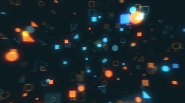 ブルーとオレンジのネオンのように光るシンプルな図形のアブストラクト　スピン　ループ