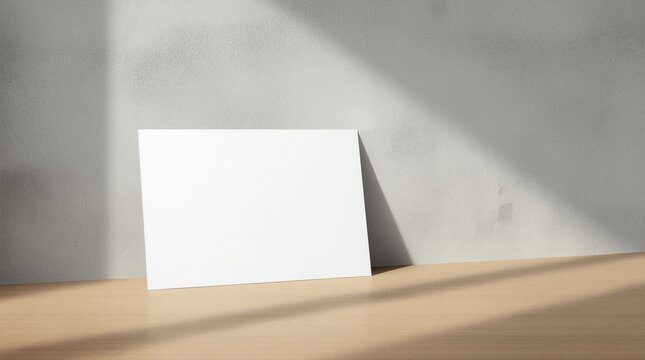 Blank white canvas frame leaning at concrete wall and wood floor 
