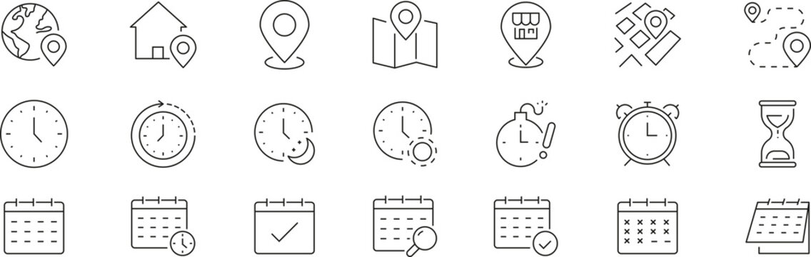 Time, clock and Calendar related line icon set. simple

