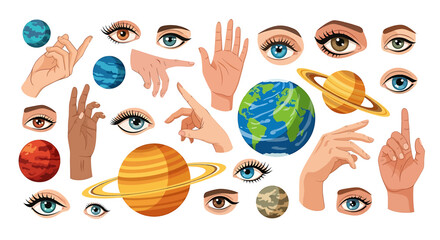 Hands Pointing at Planets and Eyes. © Warsi