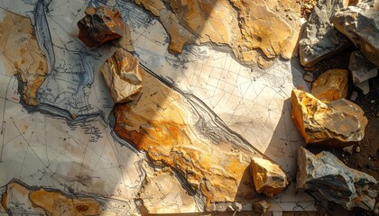 Fototapeta premium Close-up of a rugged rock wall with varied textures and earthy tones.