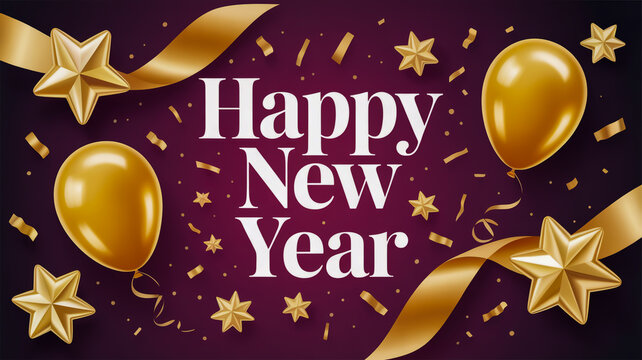 Vector illustration of Happy New Year greeting card, festive design template with celebration theme and decorative elements.