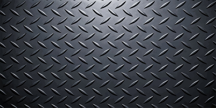Seamless industrial dark metal texture background with a diamond pattern on a grey steel plate surface for grunge metallic wallpaper design