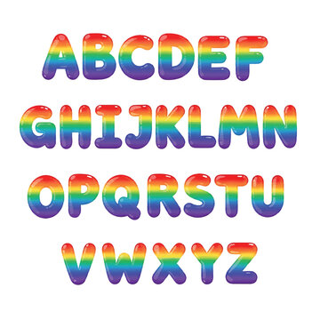 Rainbow colored alphabet letters set.