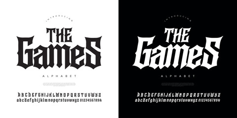 The Games Gothic Blackletter Alphabet Font for Esport Logo Gaming Poster and Tattoo Style Design © Kiki