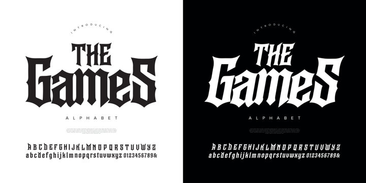 The Games Gothic Blackletter Alphabet Font for Esport Logo Gaming Poster and Tattoo Style Design