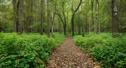 Fototapeta premium Natural Path Through a Serene and Enchanting Woodland Area
