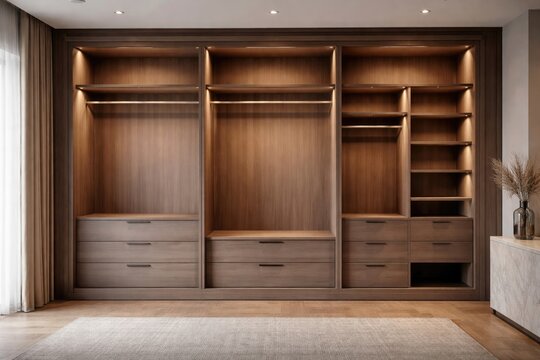 Empty built in wardrobe design inside a modern residence interior