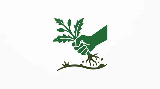 Green Icon of Hand Pulling Weeds from Soil