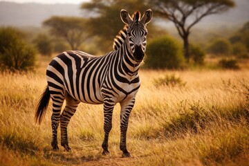 Fototapeta premium A stunning full body portrait of a zebra in natural habitat