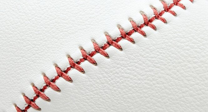 White leather baseball showing precise red thread seam