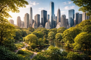 Fototapeta premium vibrant urban skyline blended with abundant leafy trees and green spaces