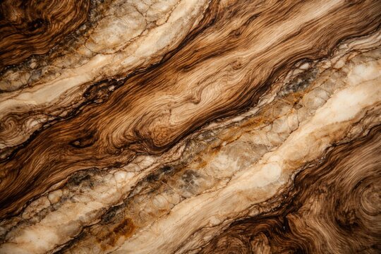 Detailed closeup of beige and brown wood grain with marble texture resembling natural bedrock