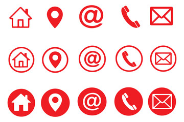 Fototapeta premium Essential contact information icons set in various styles for modern digital communication