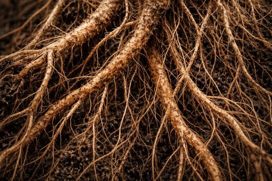 Detailed close up of fibrous roots structure