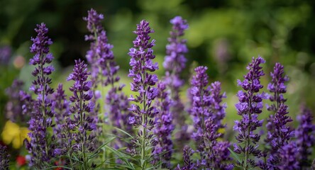 Obraz premium Vibrant violet statice blossoms blooming abundantly in summer garden with softly blurred natural backdrop