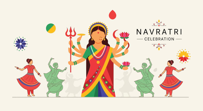 Navratri Celebration Goddess Durga Dancing People Festival India Culture