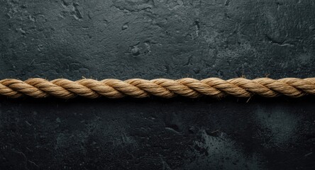 Fototapeta premium Twisted natural rope arranged on a textured dark stone surface with dramatic visual contrast and depth