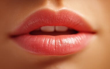 Obraz premium Close-Up of Lips in Neutral Tone with Subtle Motion Blur Effect