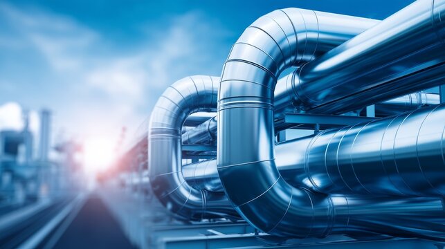 Curved Metal Pipe System with Clear Sections Against a Soft Focus Background