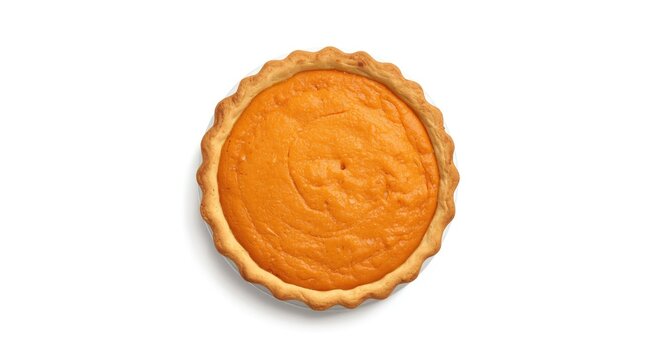Fresh sweet potato pie alone on a sharp white photographic background