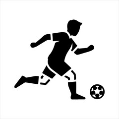 Obraz premium Silhouette of a soccer player dribbling the ball on a white background.