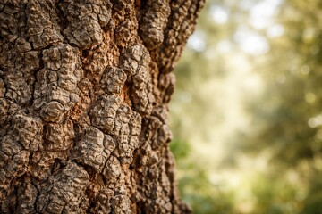 Fototapeta premium Natural cork oak bark texture background with soft daylight copy space