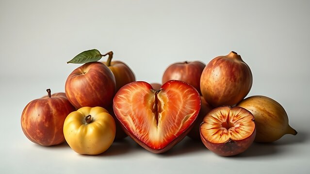 Beautiful yet poisonous fruits arranged in a heart shape reveal subtle cracks.
